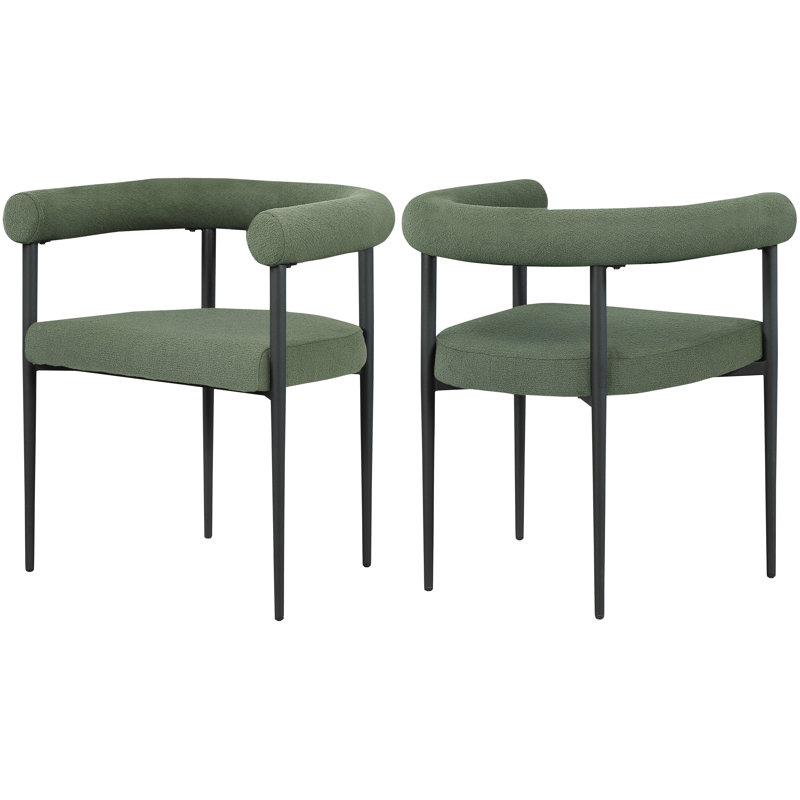 Louie Fabric Upholstered Back Side Chair Dining Chair, Green Boucle Fabric
