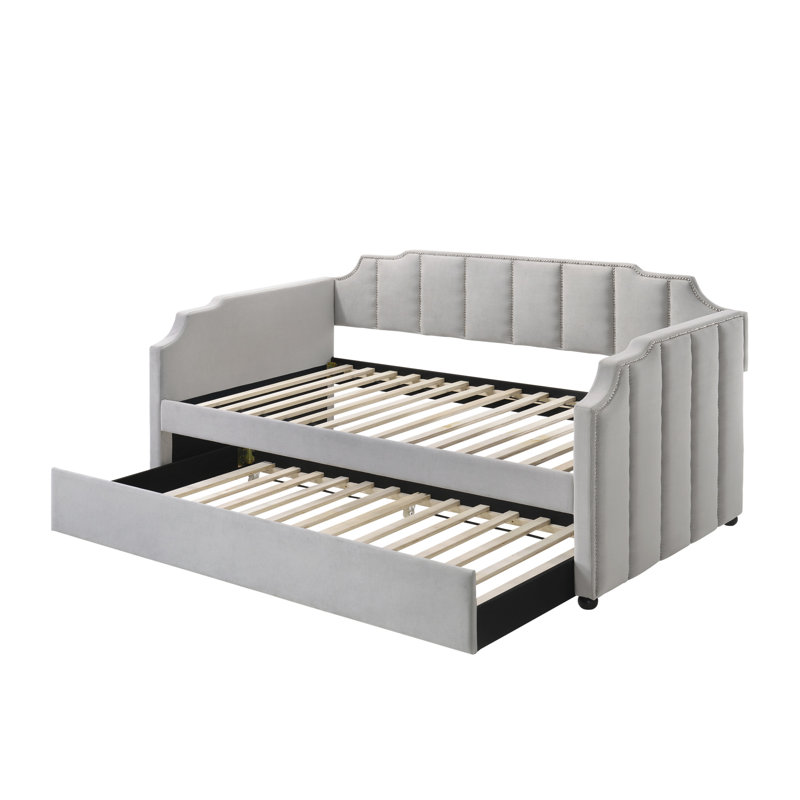 Peridot Dove Gray Velvet Daybed W/Trundle