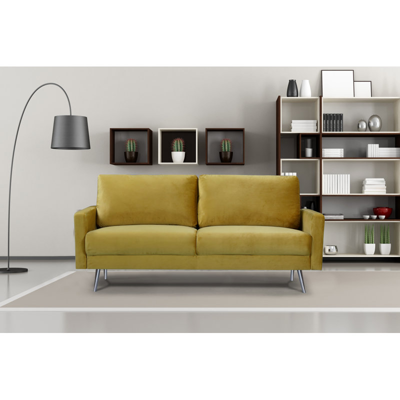 Barstow 74.02" Square Arm Sofa, Strong Yellow (Green Yellow)