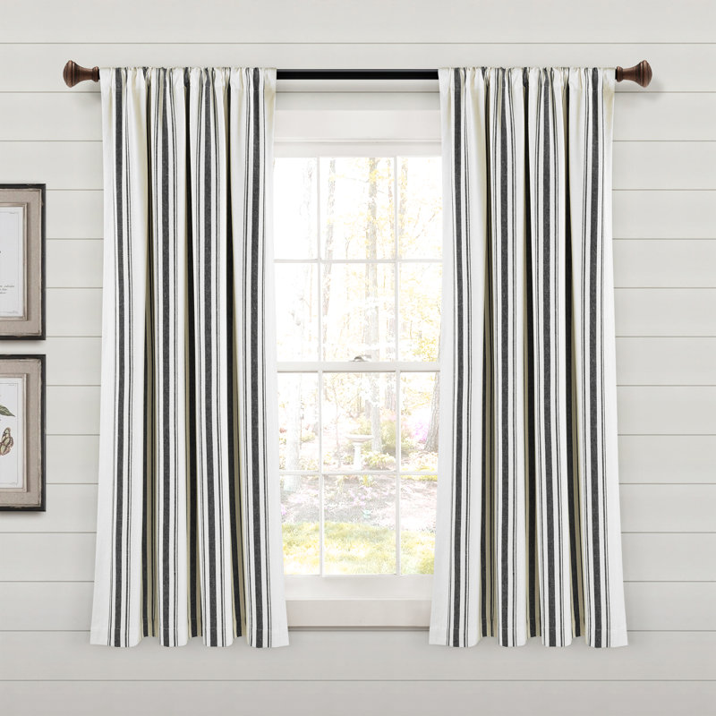 Cotton Blend Semi Sheer Curtain Pair, Black, 42" W x 63" L