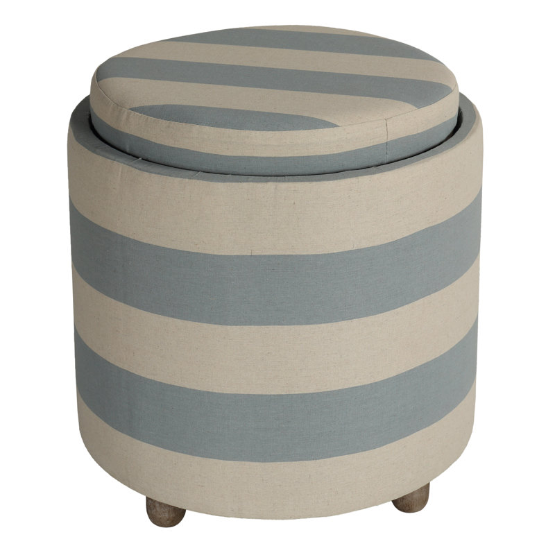 Kinkade Storage Ottoman, Blue and White Striped Fabric, Blue and White Striped Faux leather
