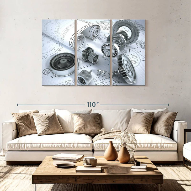 Mechanical Machine Blueprint, 48" H x 74" W