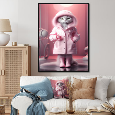 Chat blanc Fashionista en manteau rose I