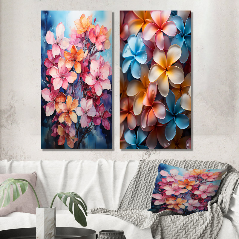 Couleurs tropicales Plumeria Dreams - ensemble de 2 impressions murales Plumeria, Toile tendue, H 40 po x l 41 po