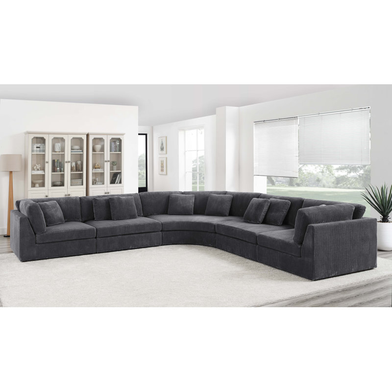 Nimish Corduroy Curved Sectional, Dark Gray Corduroy