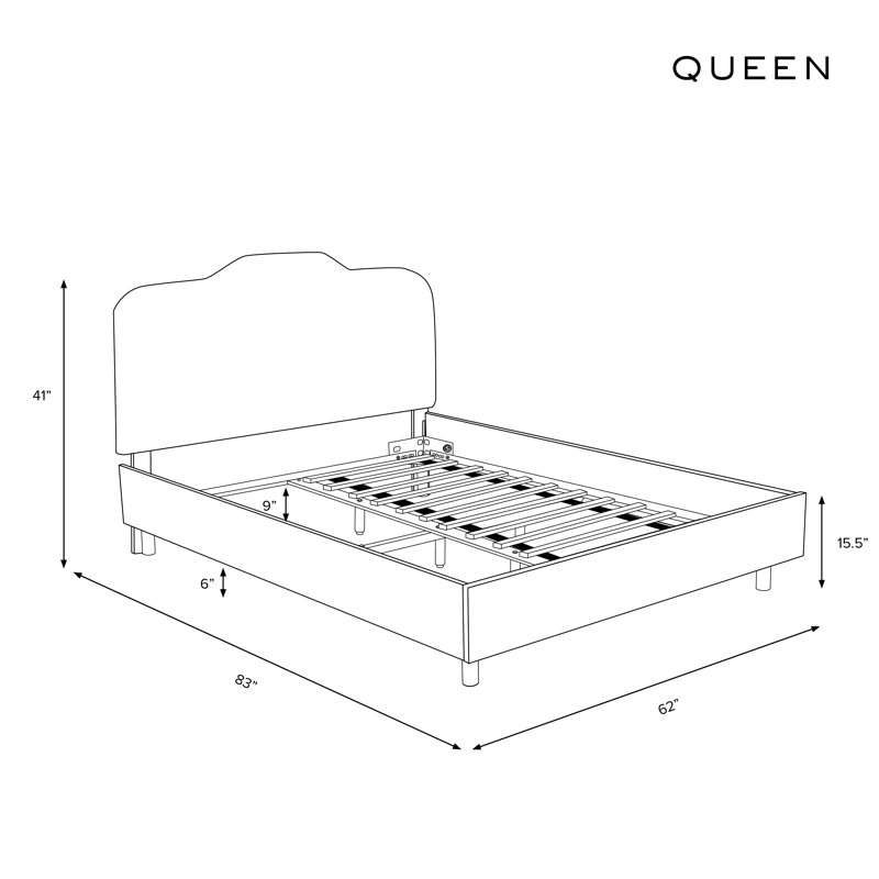 Pires Upholstered Platform Bed, Queen, Zuma White Textured Linen