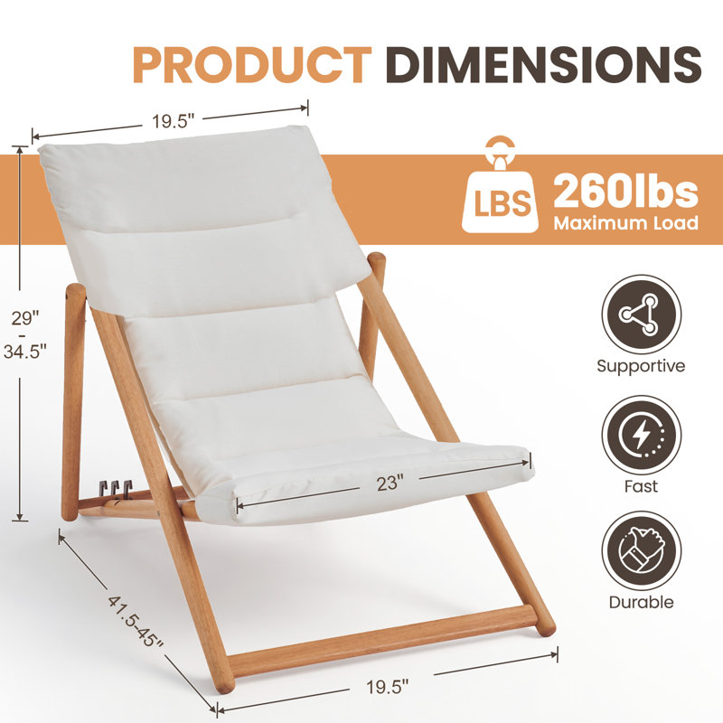 Folding Deck Chair With Cushions, Lawn And Beach Chairs, Beige