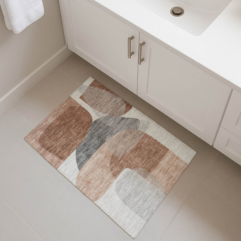 Premium Machine Washable Mayfield AMF2121 Blocks Rug, 1'8" x 2'6", Paprika
