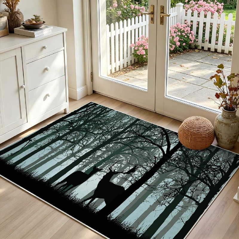 Tapis vert forêt lavable en machine, Rectangle 39" x 63"
