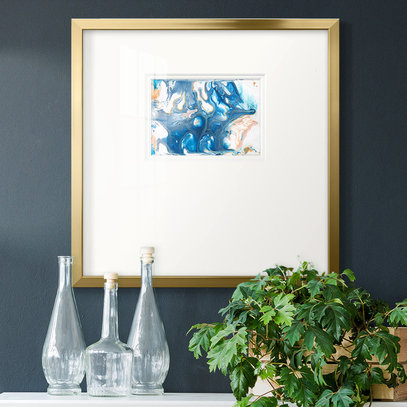 Bleu dansant II, H 17 po x l 17 po x P 1,125 po, Papier encadré argent, Oui