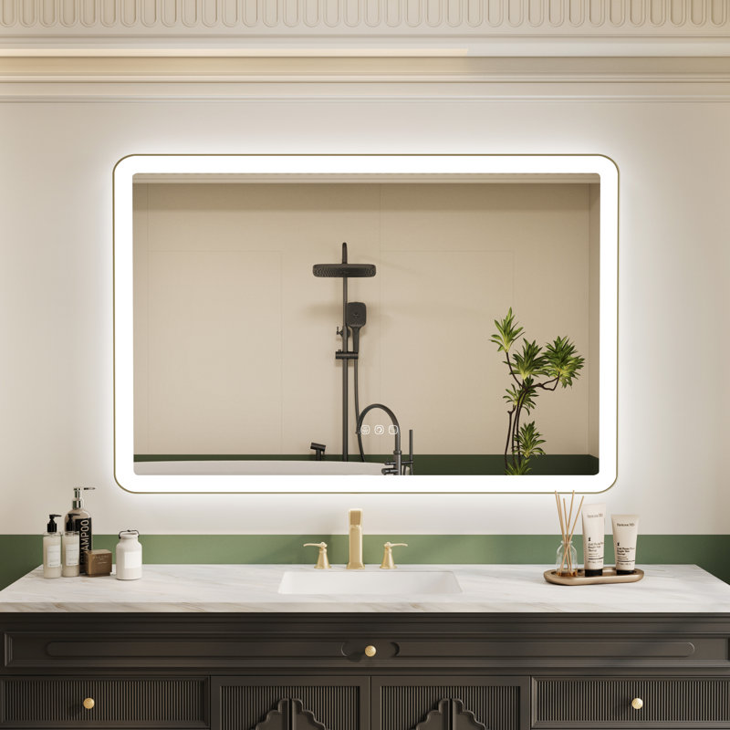 Miroir mural Natalin, 55 po x 36 po, Rectangulaire, Nickel brossé