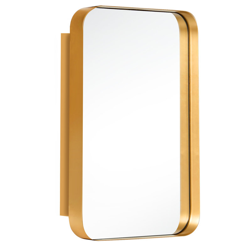 Recessed Framed Medicine Cabinet Mirror with 2 Adjustable Shelves, Gold