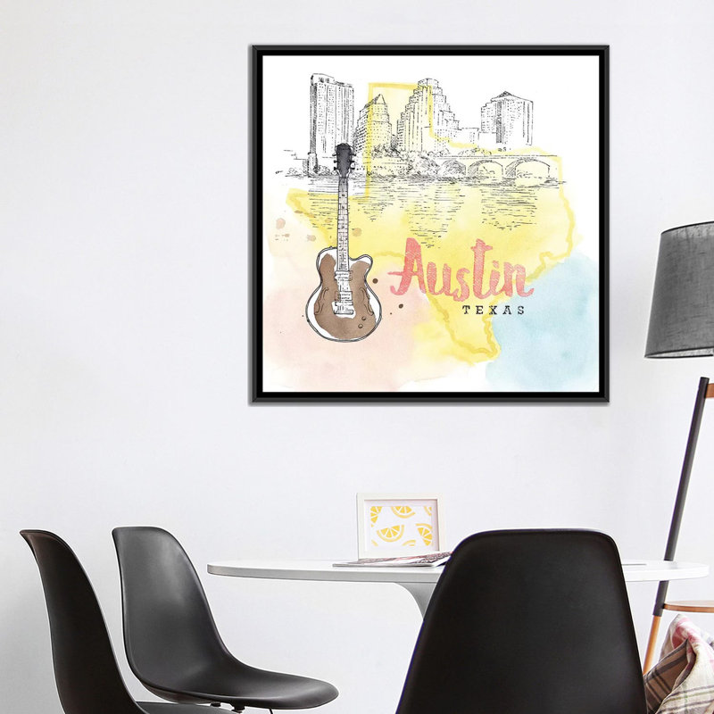 US City Series: Austin, Texas (guitare), impression sur toile tendue, H 18 po x l 18 po x P 1,5 po, Pas de tapis