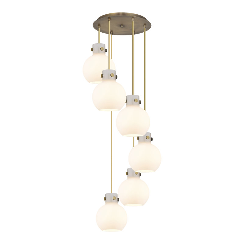 Luminaire suspendu sphère 6 lumières Amrith, Laiton brossé, Blanc
