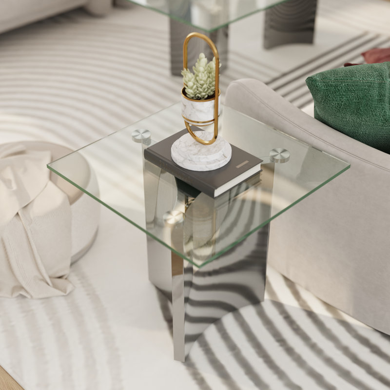 Table de bout en verre et argent