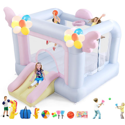 Jeu gonflable pour enfants de 2 à 8 ans avec toboggan, ballons, jeu de ballons, sac de boxe, ballon de plage, ballon de basketball, 106 x 85 x 80