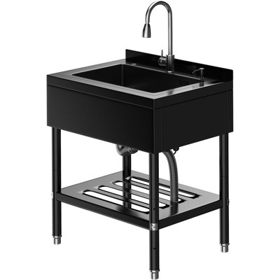 Stainless Steel Utility Sink Freestanding Sink with Hot & Cold Water Faucet, Includes Drain Kit & Hoses – Heavy Duty for Garage