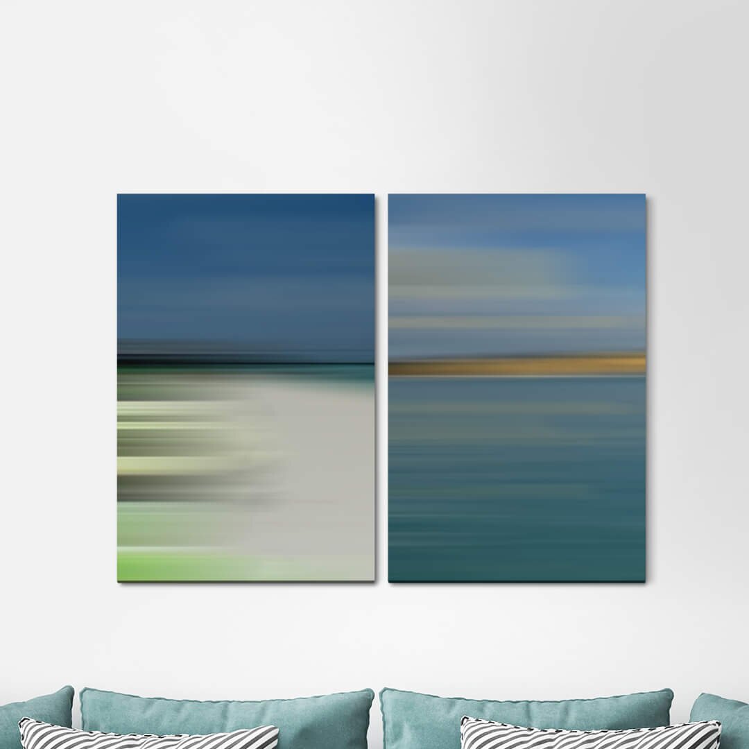 2-tlg. Leinwandbilder-Set - Grafikdruck „Pastel Shades Horizon Turquoise Minimal Soft Modern Peace of Mind”