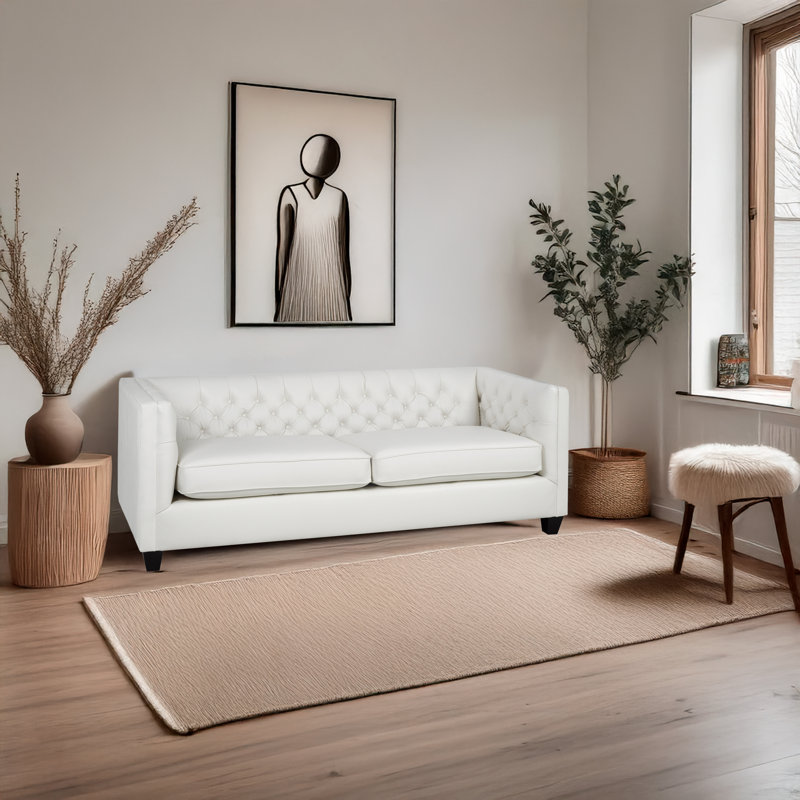 Bourne 84" Genuine Leather Tuxedo Arm Sofa, Cream Leather Match