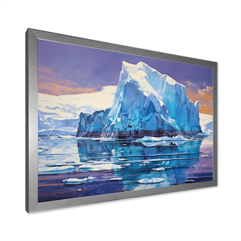 Teal Iceberg Unseen Profondeurs - reproduction sur toile, H 24 po x l 32 po x P 1 po, Cadre simple gris