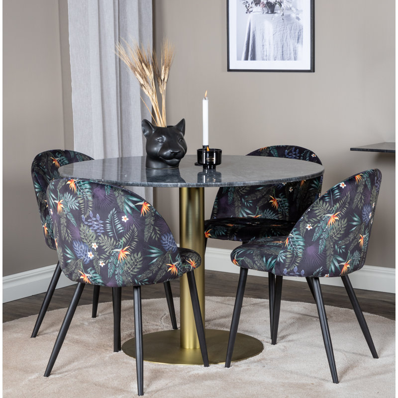 Roth 4 - Person Dining Set, Black, Gold