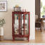 Élégante armoire vitrée à 2 portes avec portes en verre trempé, panneau arrière en miroir et tablettes réglables, armoire d'appoint-1233560855