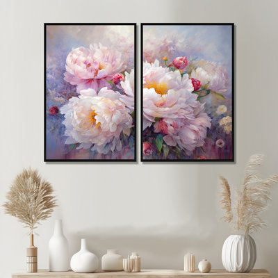 Rose et blanc, pivoines, charme I - mauve, estampes d'art traditionnelles sur toile
