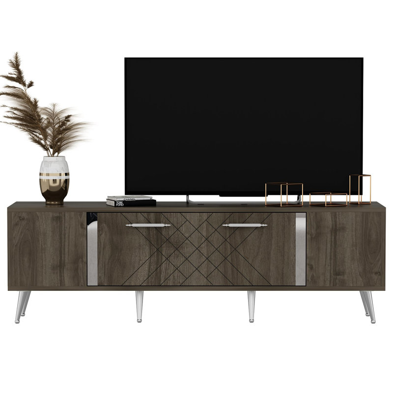 Olivia TV Stand for TVs up to 70", Brown/Silver