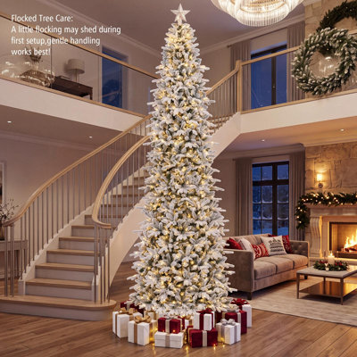 12 ft Pre-Lit Fir Christmas Tree with 3235 Branch Tips, 1020 Warm White LED Lights