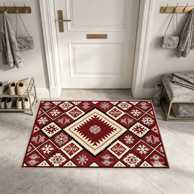 Burgundy Cream Snowflake   area rugs for Living Room, Soft and Comfortable, Suitable for all seasons, easy to maintain, machine washable Indoor floor mat, Under Table Farmhouse suitable for Bedroom, Dining Room, Study,  Balcony, Home Decor Patio