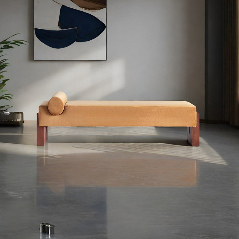 Banc rembourré en mélange de polyester Nilan, Jaune, H 17,71 po x l 62,99 po x P 19,68 po