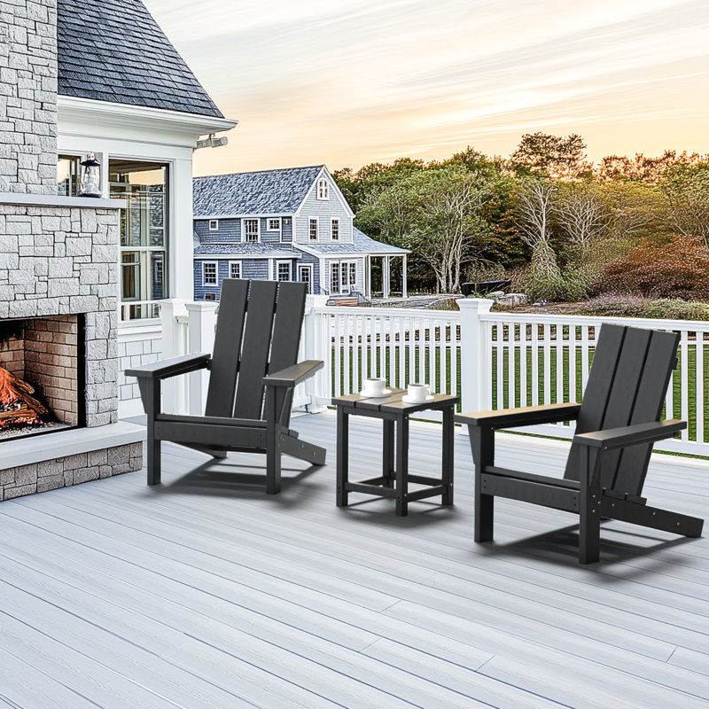All-Weather HDPE Adirondack Chair Set, Matte Black