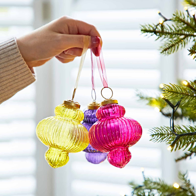9.5cm Clear Glass Bauble, Purple