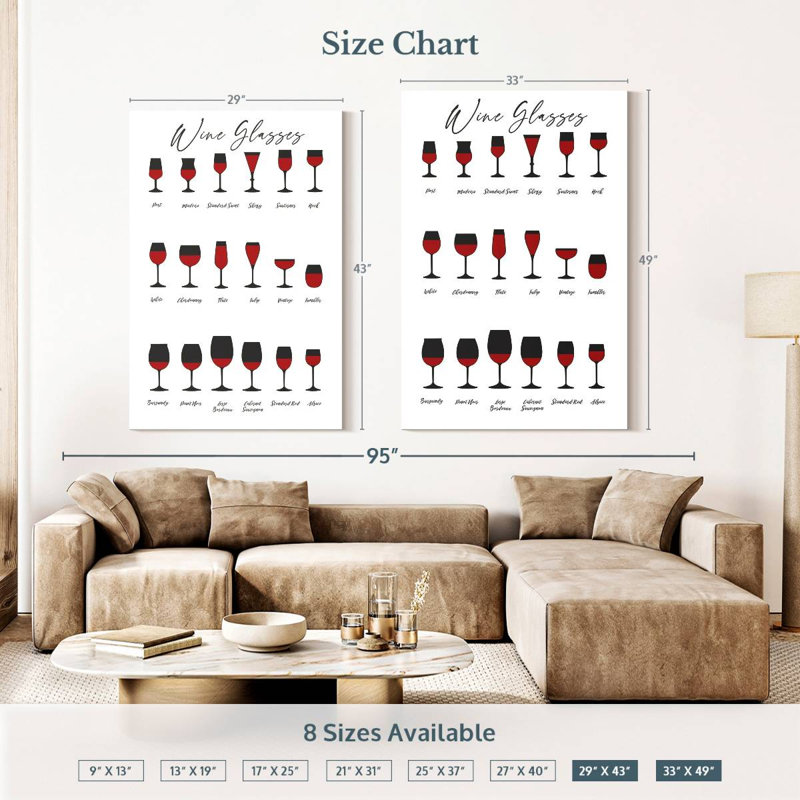 Yarlin Wine Glasses Chart, 48" H x 32" W