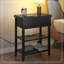 Table de chevet cannelée avec station de charge, table de chevet de ferme avec tiroir et 2 tablettes de rangement ouvertes, table d'appoint moderne pour le vestibule de la petite chambre à coucher, noir (ensemble de 2)-1289725111
