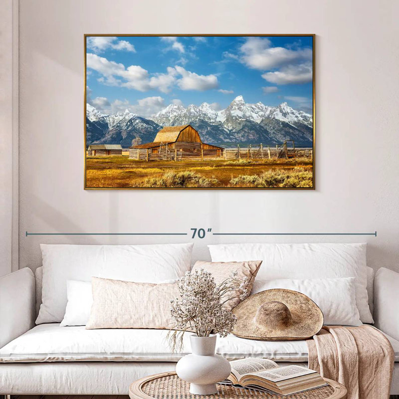 Teton Range Moulton Barn, 46 po x 31 po, Cadre flottant doré