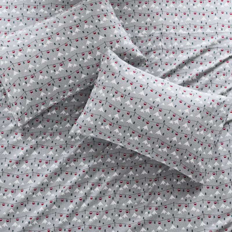 Ensemble de 4 sauts de ski gris, flanelle 100% coton, brossé pour une texture douce et riche, matelas pour lit simple / double 12 po, grand / très grand / très grand 14 po de profondeur, avec 1 drap-housse et 2 taies d'oreiller