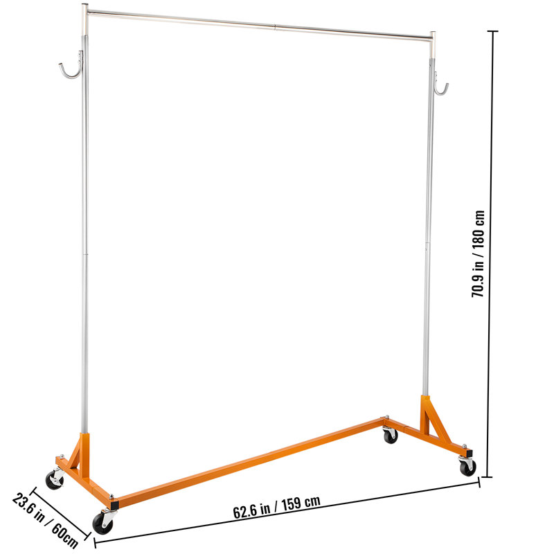 Orange Heavy-Duty Adjustable Rolling Garment Rack with Lockable Casters
