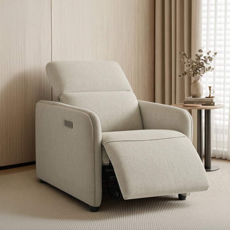 30.7'' Power Recliner with Zero Wall Design, Manual Flip Headrest and USB Charging, Creamy Gray
