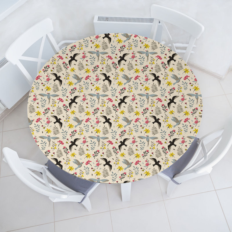 Winston Porter Spring Fitted Round Tablecloth Champagne Mustard Pink, 67.72" Round