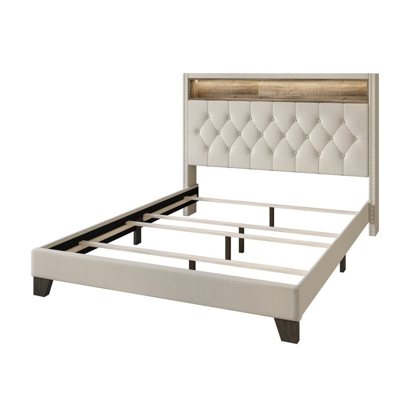 Fording Upholstered Bookcase Storage Bed, Warm Gray, Twin