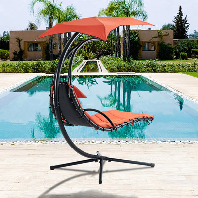 Chaise longue suspendue en orange, d'apparence classique et de conception ergonomique pour parasol réglable pour chaise de véranda, Enjoy Leisure Backyard Orange