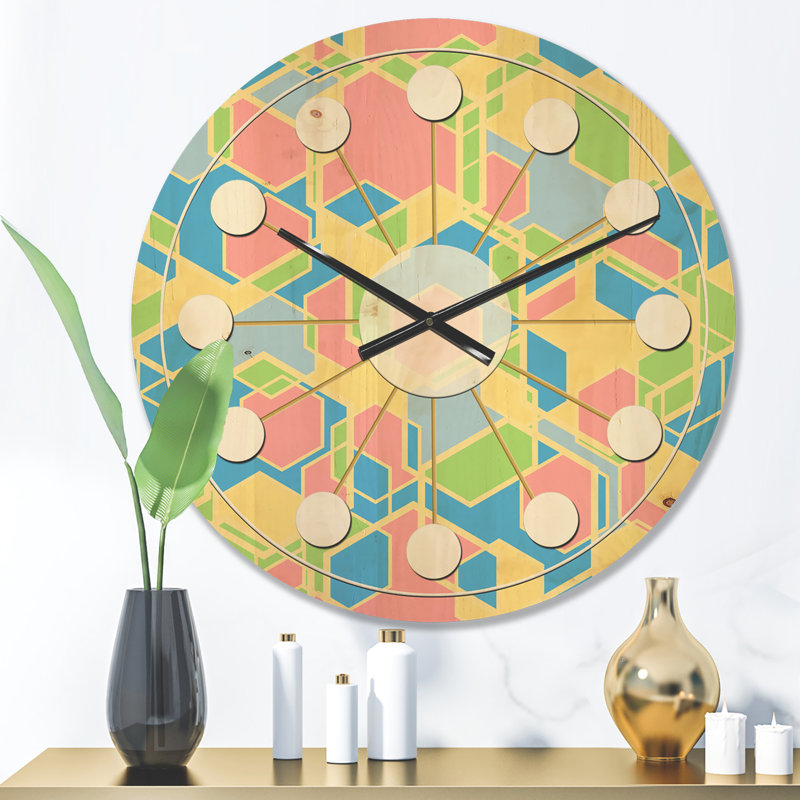 Horloge murale géométrique en bois II abstrait, Moyenne
