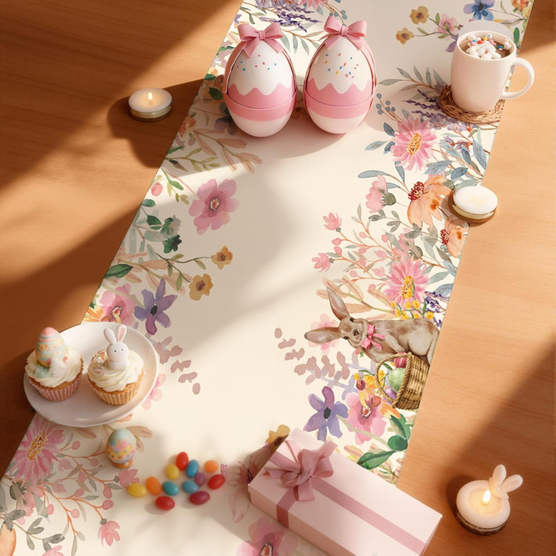 Chemin de table Pâques avec décorations de Pâques | Décorations de fête de Pâques et fournitures pour l'intérieur et l'extérieur - Bannière pour fond de printemps