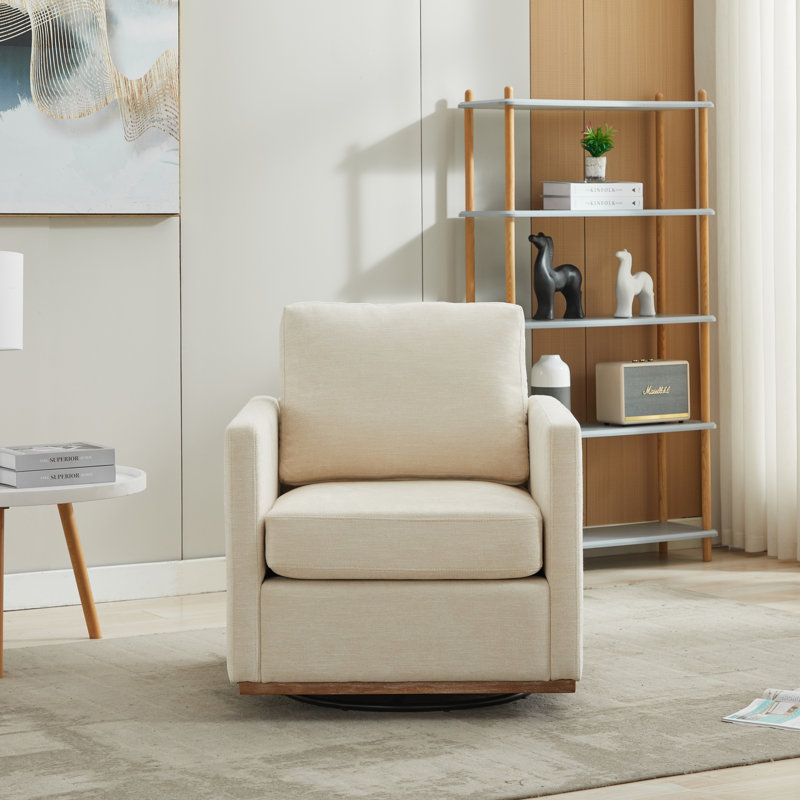 Wide Upholstered Swivel Armchair, Beige