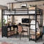 Lit mezzanine simple en métal noir profond avec garde-robe intégré et bureau en forme de L, cadre de lit peu encombrant pour les enfants, les adolescents et les petites chambres