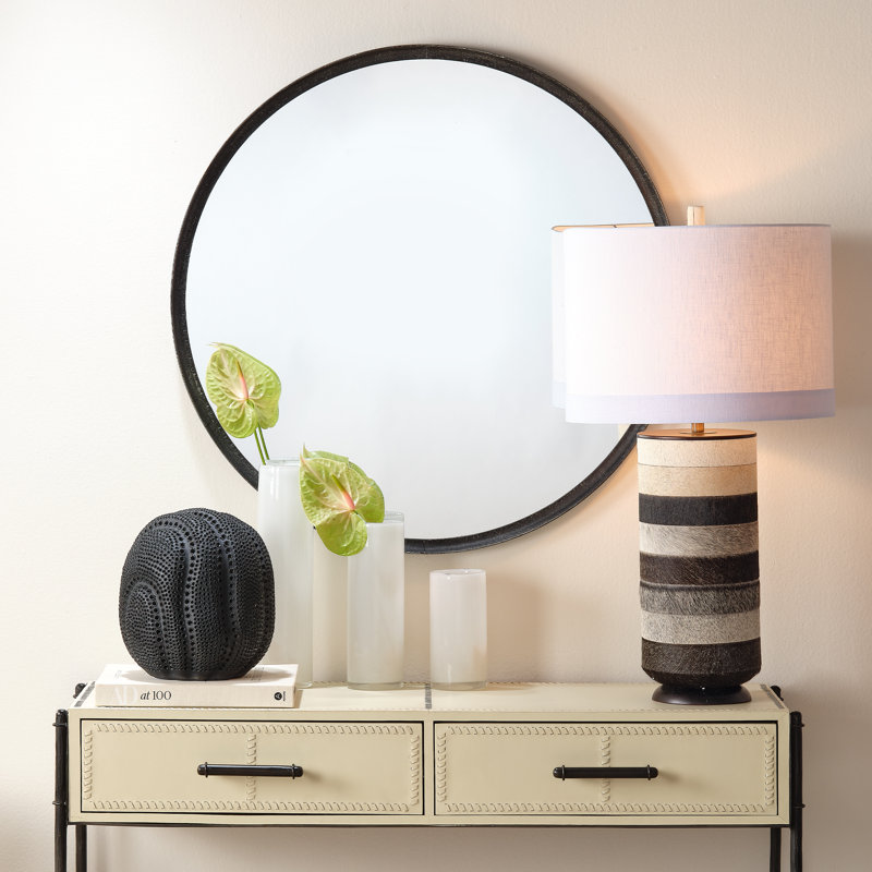Miroir rond raffiné en métal doré, Noir