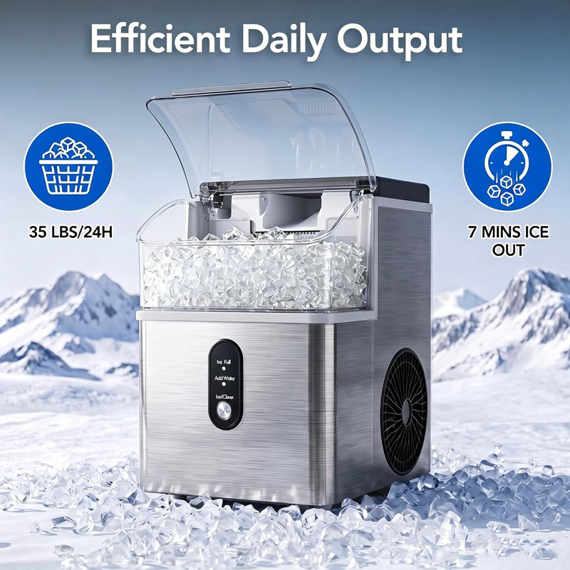 Cowsar Countertop Nugget Ice Maker, 35 Lbs/24H Soft Crushed Pellet Ice Machine with One-Touch Auto-Cleaning for Home and Office
