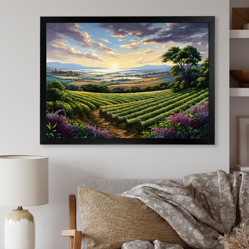 «Vineyard Charm», impression sur toile, H 12 po x l 20 po x P 1 po, Cadre simple noir
