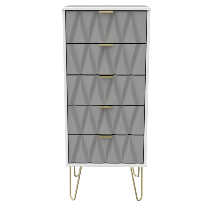 Fully Assembled Diamond 5 Drawer 45Cm W, Shadow Grey / White